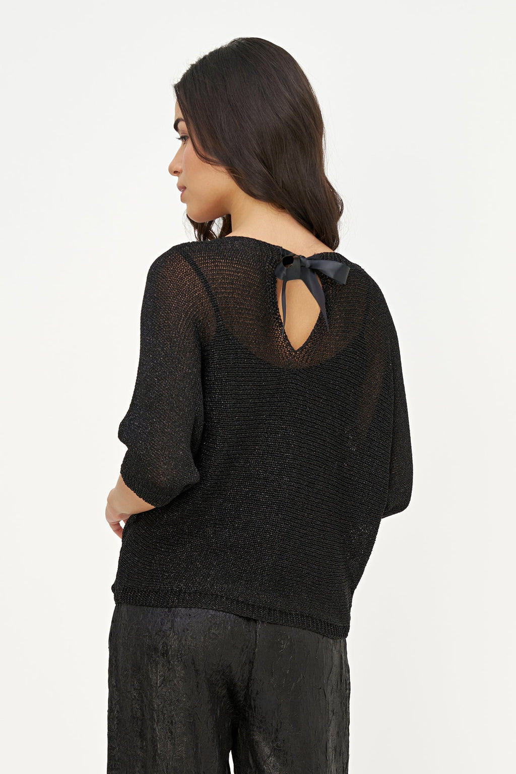 Women's Boat-Neck Sweater with Satin Back Bow