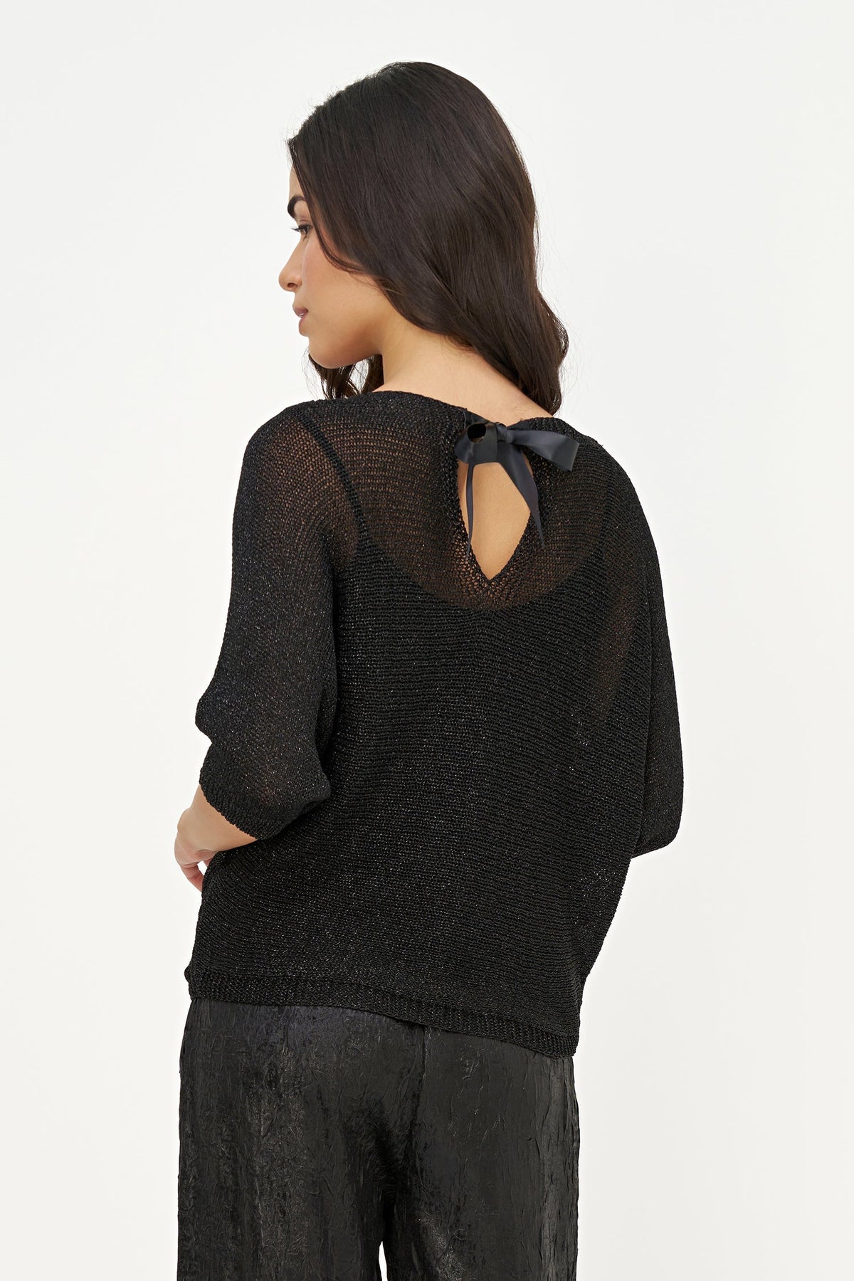 Women's Boat-Neck Sweater with Satin Back Bow