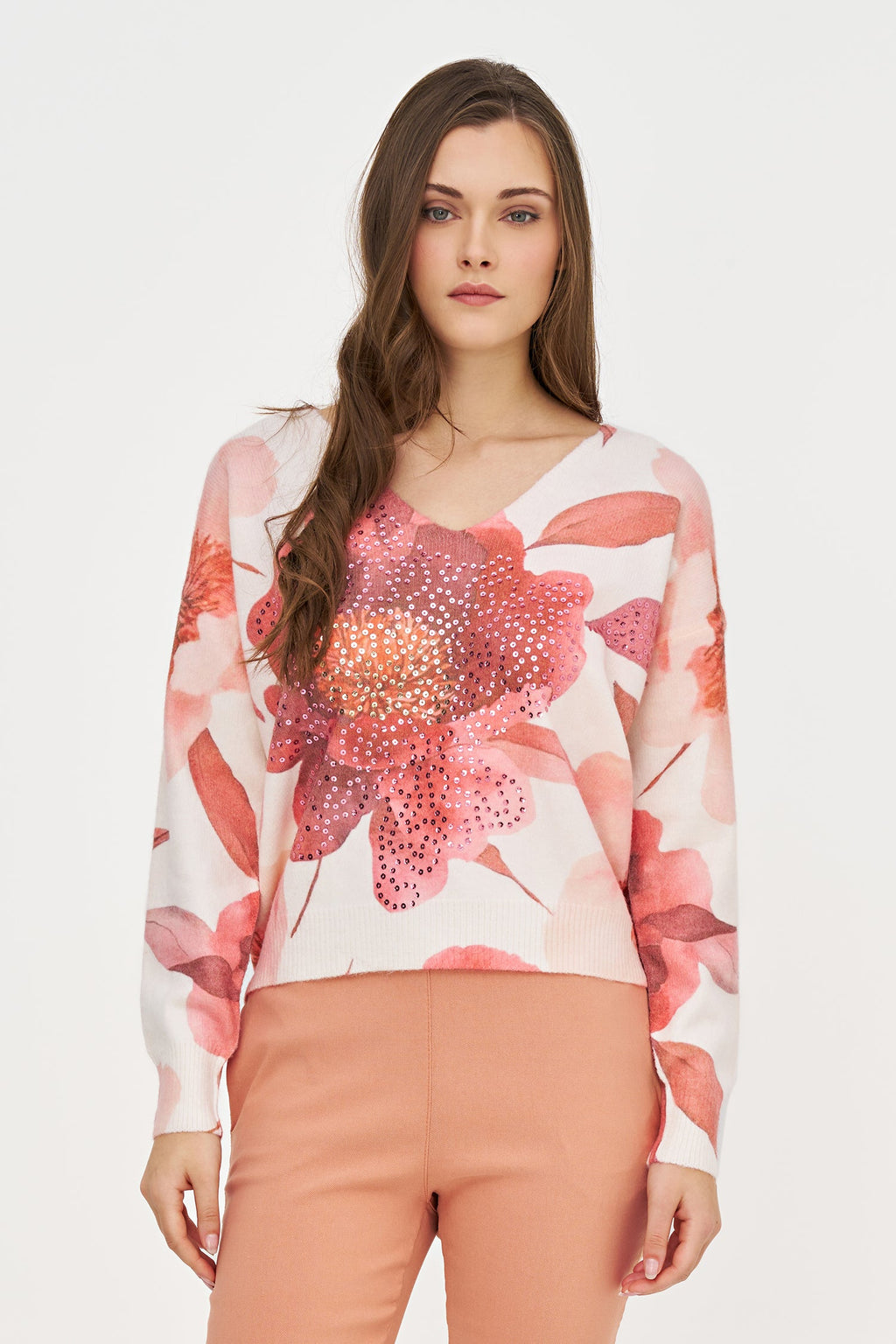 Women's Printed Knit V-Neck Sweater