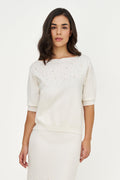 Women's Boat-Neck Sweater with Pearl Details