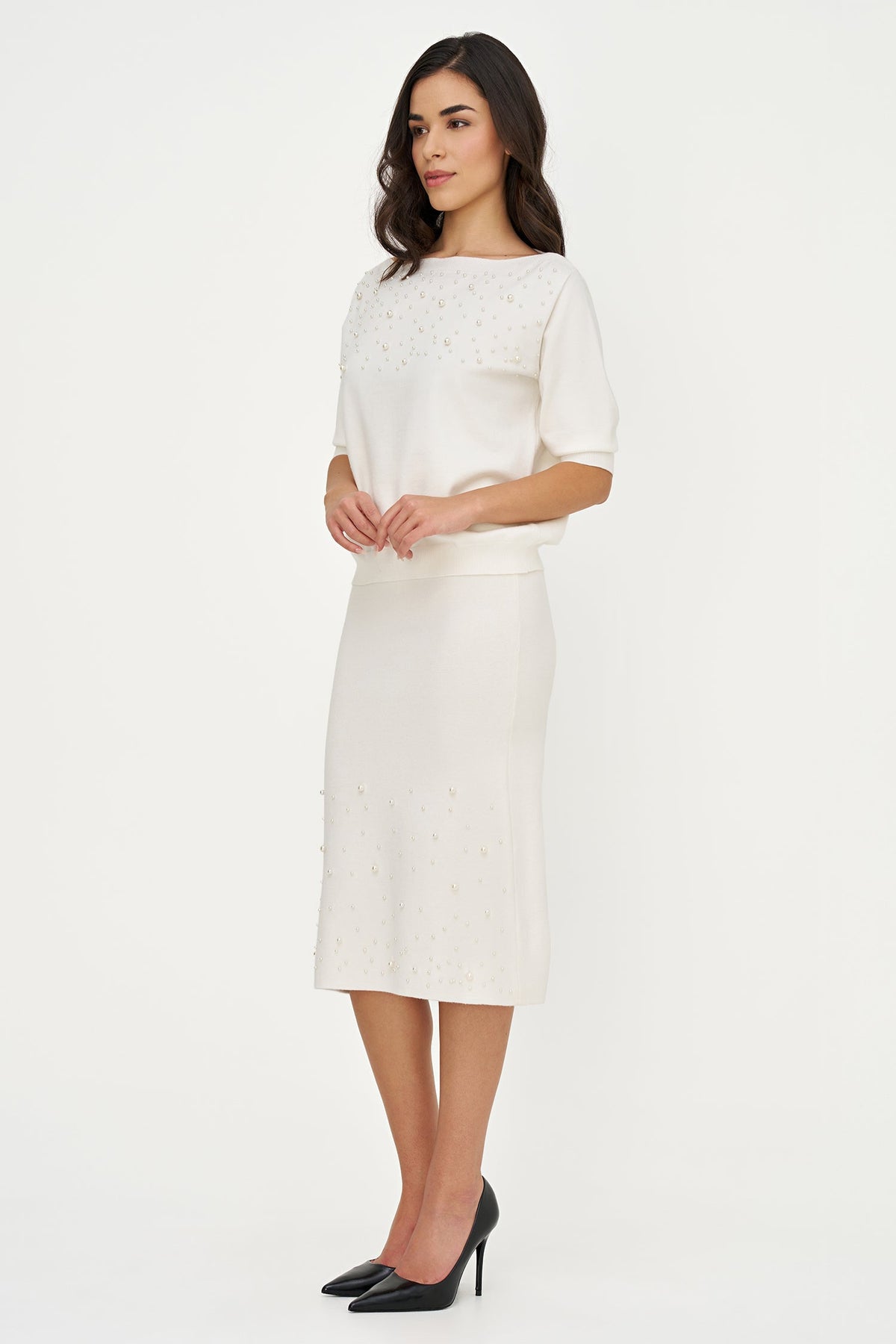 Women's Boat-Neck Sweater with Pearl Details