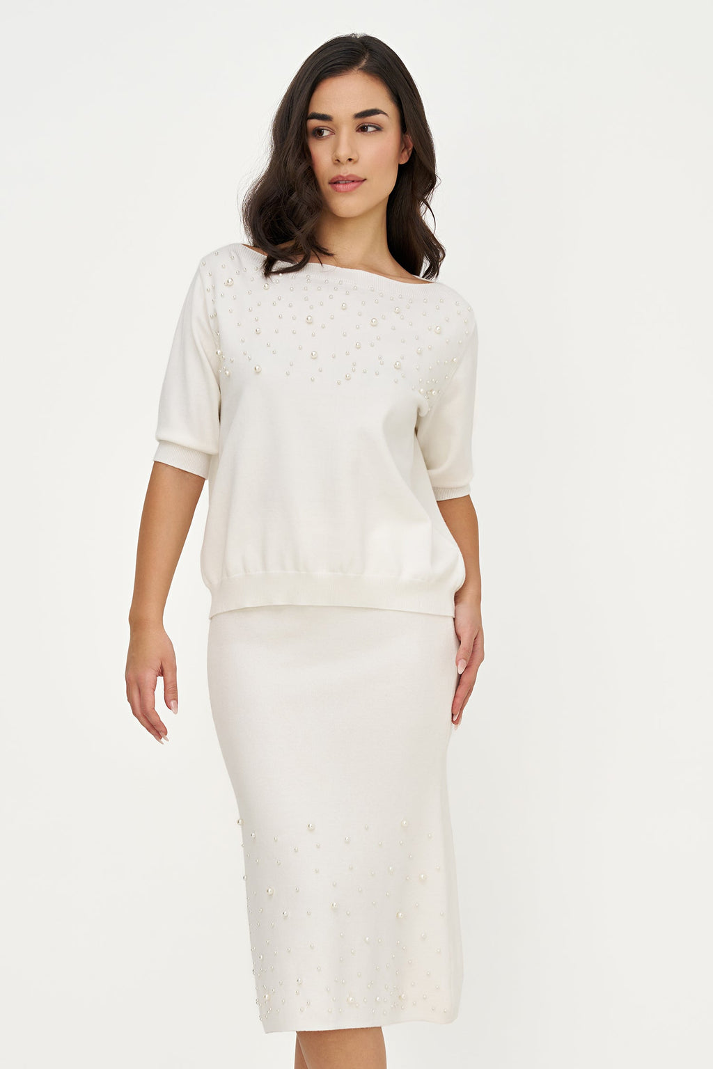 Women's Boat-Neck Sweater with Pearl Details