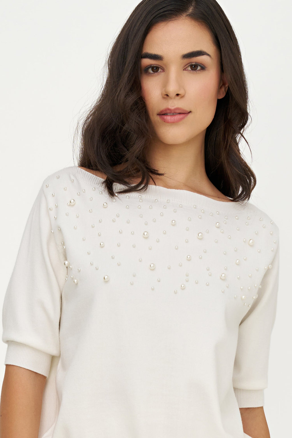 Women's Boat-Neck Sweater with Pearl Details