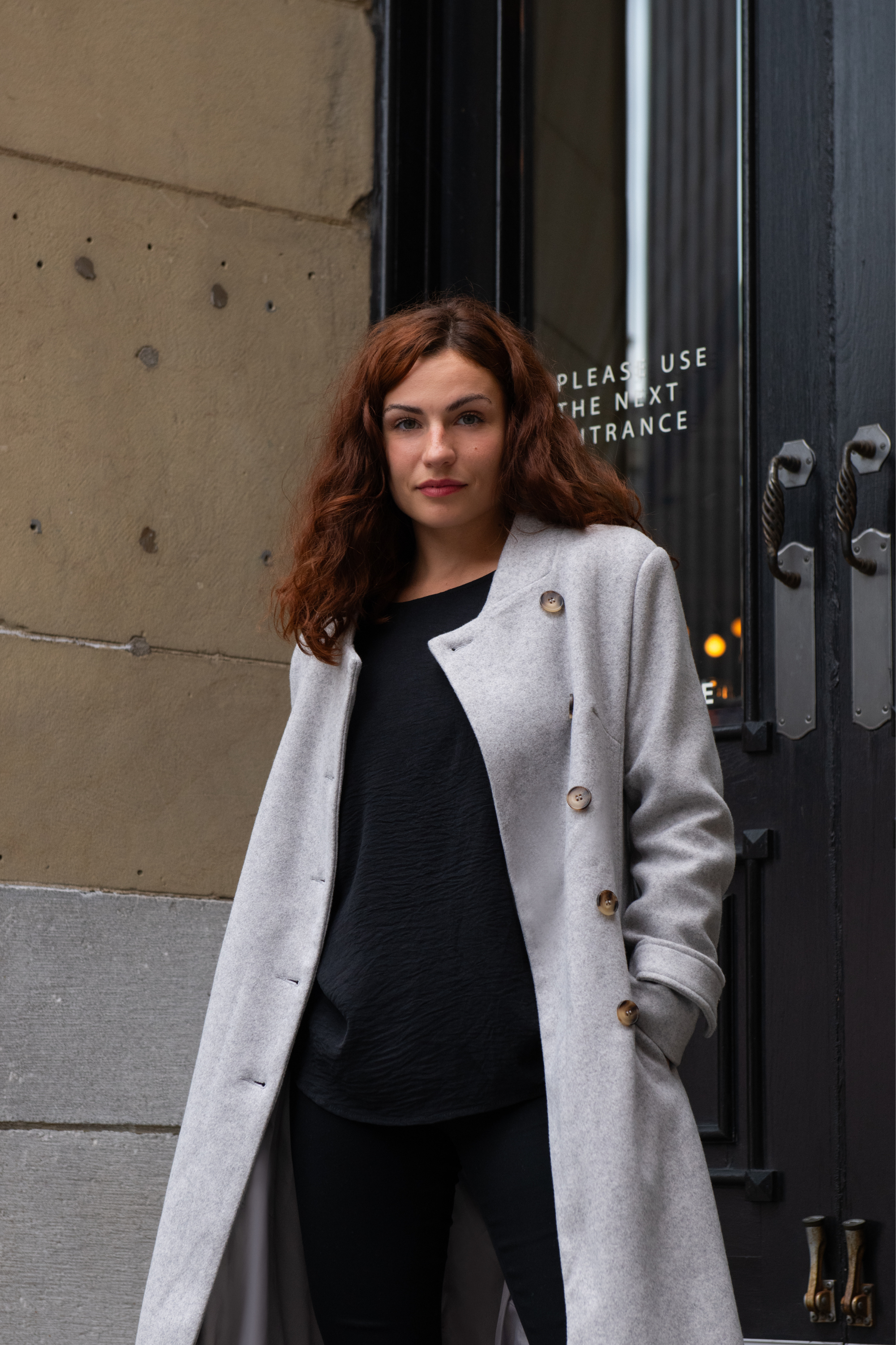 Harper Retro Flared Coat Side Buttons Elegant