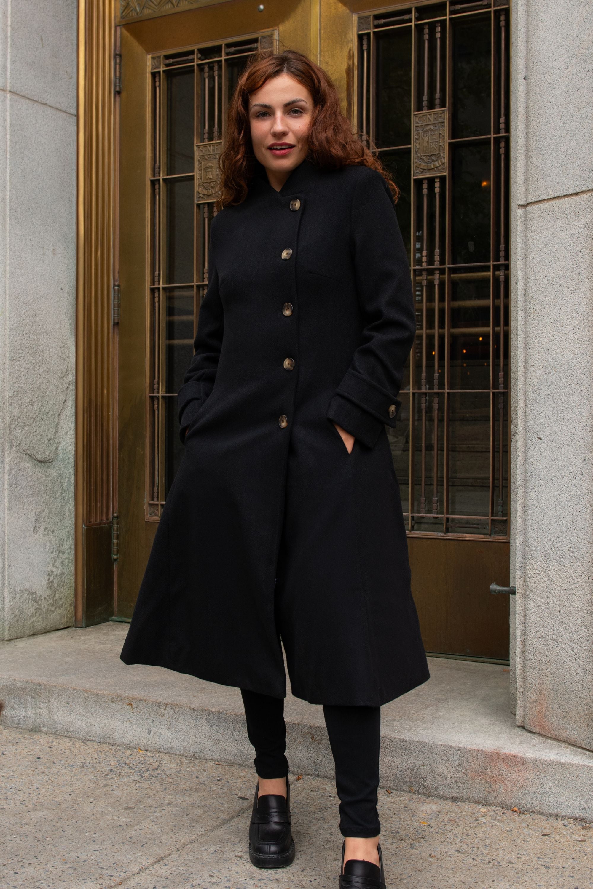 Harper Retro Flared Coat Side Buttons Elegant