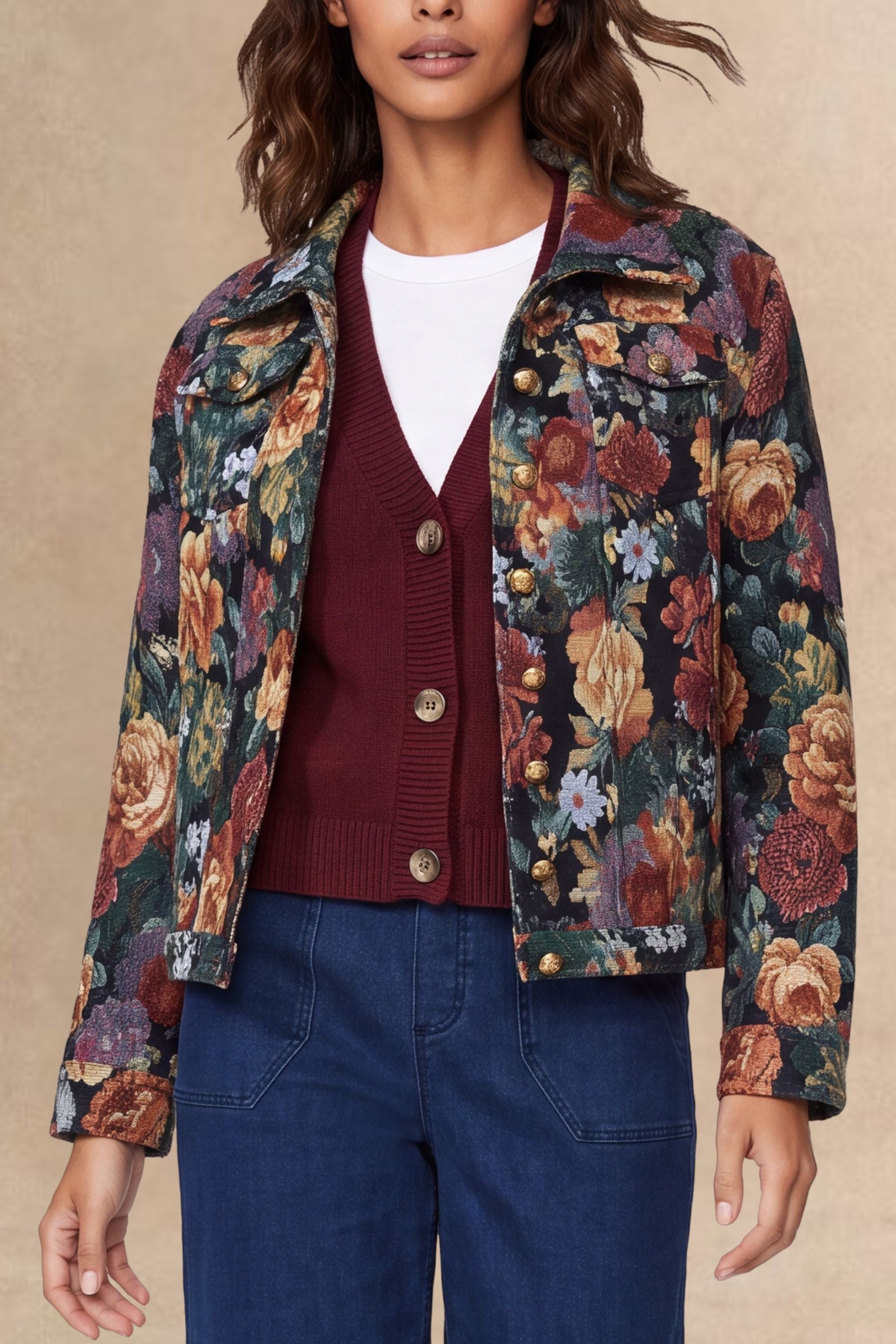 Tatiana Floral Jacket Woven Jacquard Button-Front