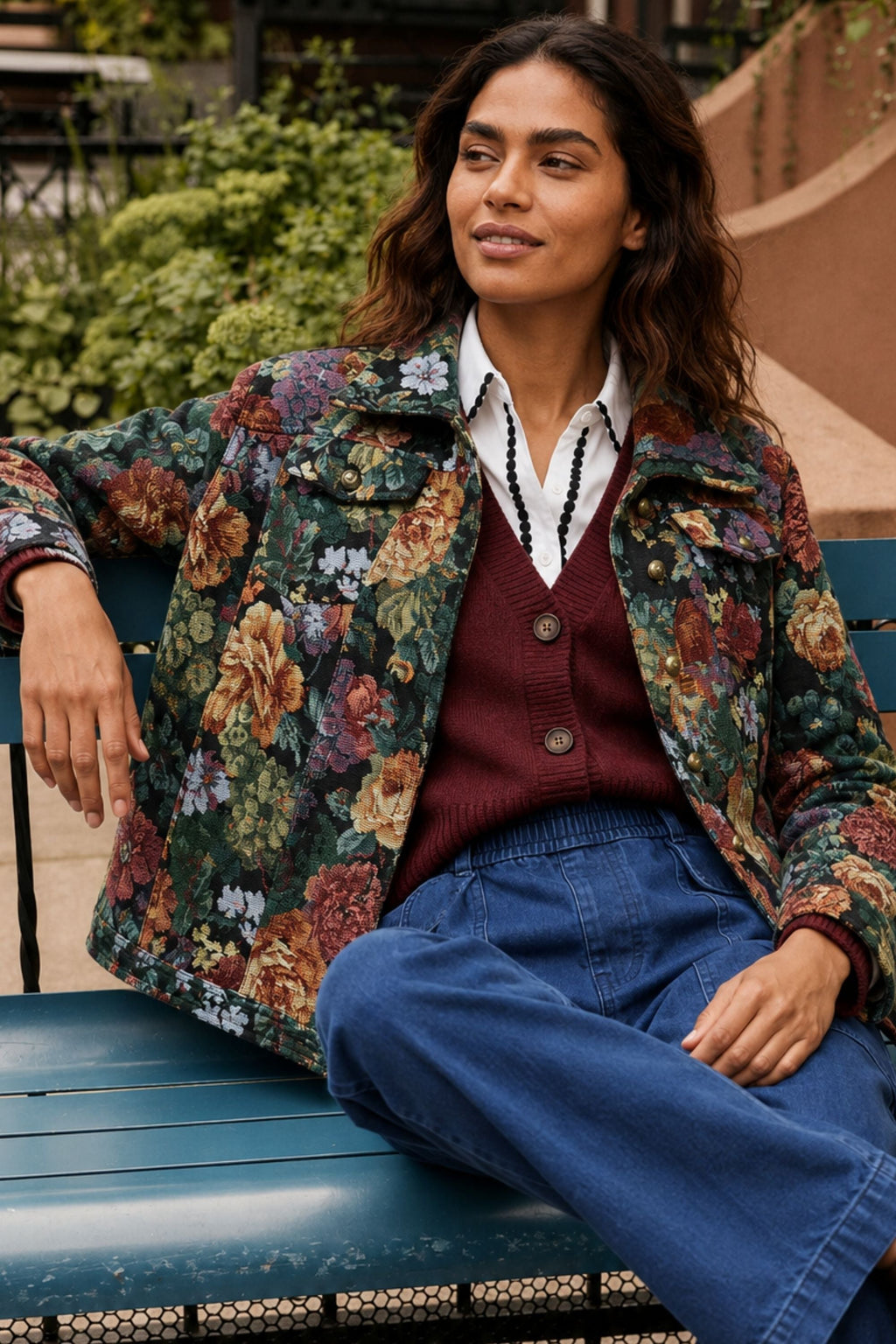 Tatiana Floral Jacket Woven Jacquard Button-Front