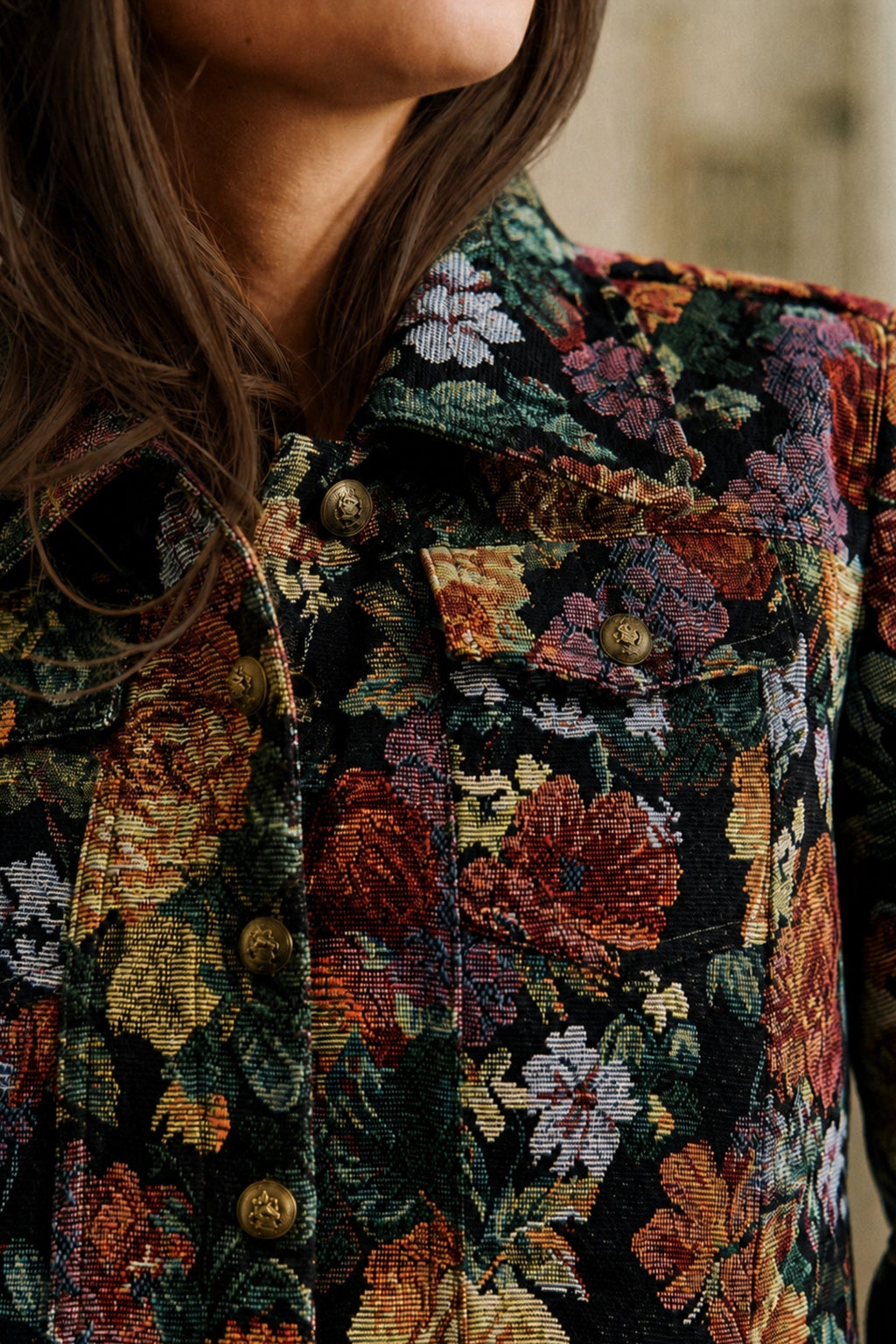 Tatiana Floral Jacket Woven Jacquard Button-Front